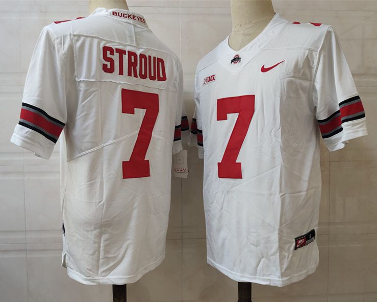 Men Ohio State Buckeyes #7 Stroud White Nike 2025 NCAA Jersey